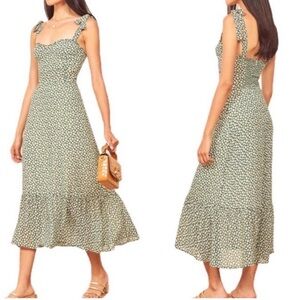 Reformation Green Floral Nikitia Dress